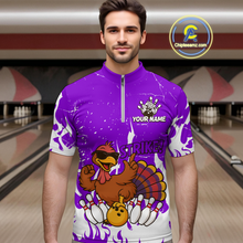 Load image into Gallery viewer, Custom Purple Funny Turkey Bowling Jersey for Men Thanksgiving Bowling Team Shirts HNT115