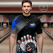 Load image into Gallery viewer, Custom Blue Funny Bowling Shirt Crazy Bowling Jersey Men Polo &amp; 1/4 Zip Bowling Outfit QZT785