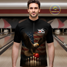 Load image into Gallery viewer, Custom Custom American Eagle Bowling Shirt for Men Polo &amp; Quarter-Zip Bowling Jersey Bowling Outfit QZT779