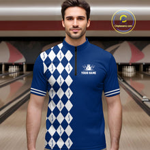 Load image into Gallery viewer, Funny blue and white argyle retro Bowling Shirt for men Custom Does this shirt make my balls look big NQS10610