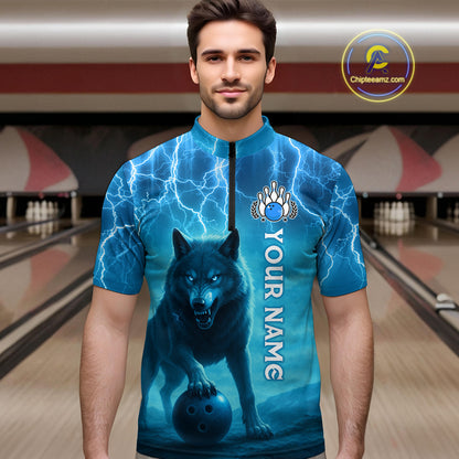 Lightning Wolf Bowling Shirts for Team Women Men Custom Blue Wolf Bowling Jerseys MBL193