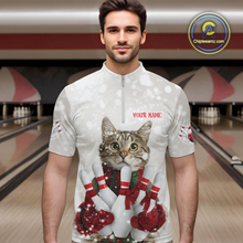Load image into Gallery viewer, Custom Funny Cat Christmas Bowling Jersey for Men Polo &amp; 1/4 Zip Bowling Team Shirts HNT145