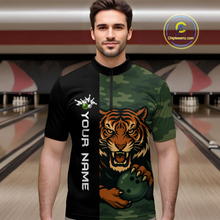 Load image into Gallery viewer, Custom Tiger Bowling Shirts for Team Women Men Camo Green Bowling Polo &amp; 1/4 Zip Shirt MBL184