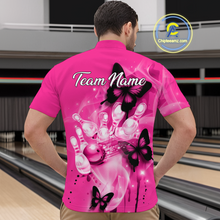 Load image into Gallery viewer, Custom Pink Butterflies Bowling Shirts for Men Women Team MBL120
