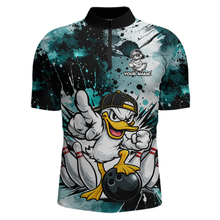 Load image into Gallery viewer, Custom Teal Funny Duck Bowling Jersey for Men Bowling Uniform Polo &amp; 1/4 Zip Bowling Team Shirts HNT237