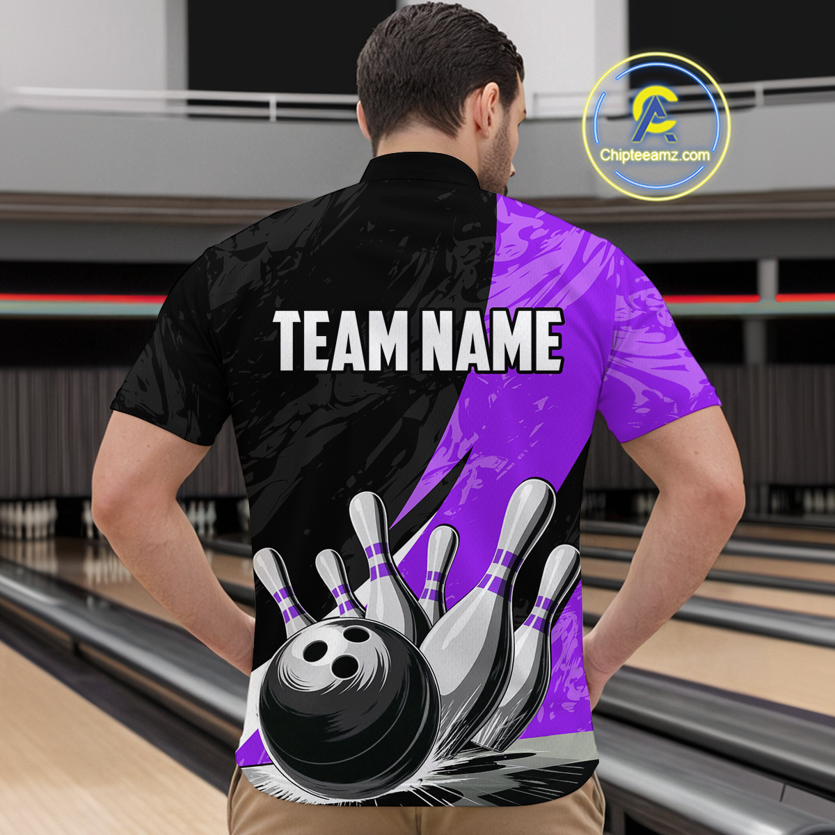 Custom Purple Bowling Custom Men Bowling Shirt Polo & Quarter-Zip Bowling Team Jerseys HNT75