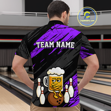 Load image into Gallery viewer, Custom Purple Funny Beer Bowling Jersey for Men Bowling Uniform Polo &amp; 1/4 Zip Bowling Team Shirts HNT107