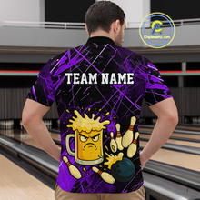 Load image into Gallery viewer, Custom Purple Funny Beer Bowling Shirt Team Bowling League Jersey for Men Bowling Outfit QZT767