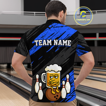 Load image into Gallery viewer, Custom Blue Funny Beer Bowling Jersey for Men Bowling Uniform Polo &amp; 1/4 Zip Bowling Team Shirts HNT107