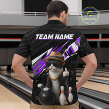 Load image into Gallery viewer, Custom Purple Funny Cat Bowling Jersey for Men Bowling Shirt Polo &amp; 1/4 Zip Bowling Team Shirts HNT136
