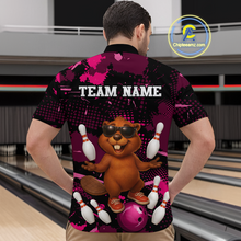 Load image into Gallery viewer, Custom Pink Funny Beaver Bowling Team Shirt Men Bowling League Jersey Polo Bowling Outfit QZT764