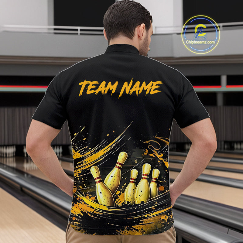 Custom Black & Gold Bowling Shirt for Men Bowling Team Jersey Bowling Outfit Polo & Quarter-Zip QZT988