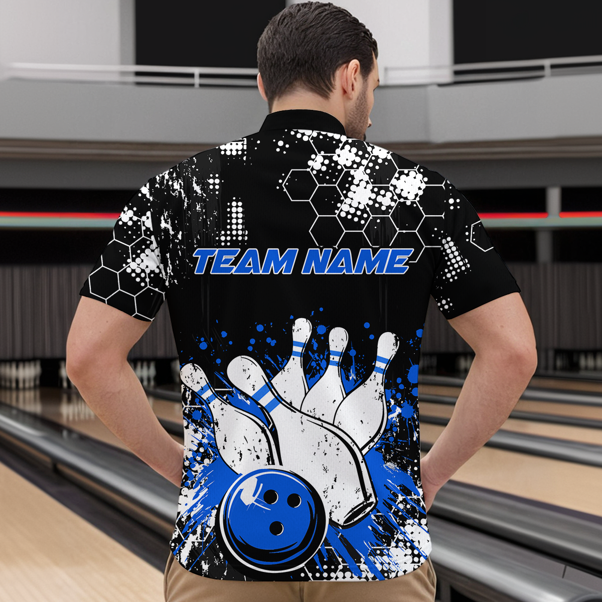 Blue Watercolor Bowling Shirts Men Women Team Custom Bowling Polo & 1/4 Zip Shirt MBL60