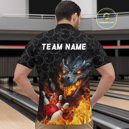 Custom Dragon Flaming Bowling Shirt for Men and Women Team Name Bowling Jersey MBL96