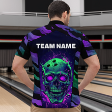 Load image into Gallery viewer, Black &amp; Purple Skull Bowling Jersey Custom Quarter-Zip Bowling Team Shirt for Men Women QZT675