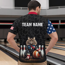 Load image into Gallery viewer, Personalized Patriotic Cat Bowling Shirt Quarter-Zip American Bowling Jersey for Men Women QZT673
