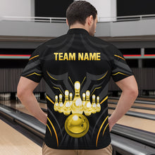 Load image into Gallery viewer, Black and Gold Custom Name Bowling Jerseys For Men Bowling Team Shirts Bowling Pin And Ball HNT26
