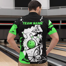 Load image into Gallery viewer, Custom Green Butterflies Bowling Shirt for Men Women Team Bowling Polo&amp;Quater Zip MBL76