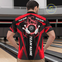 Load image into Gallery viewer, Black Mens bowling Polo, Quarter Zip shirt Custom lightning thunder team league bowling jerseys | Red NQS10373
