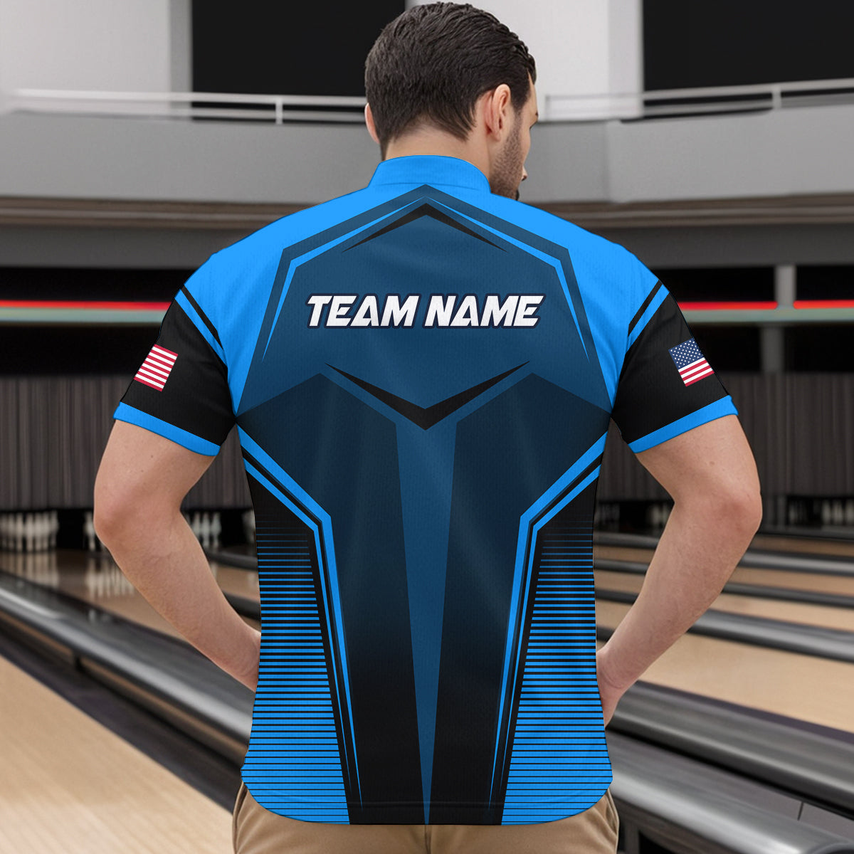 Custom Blue Bowling Jersey for Men Bowling Team Shirts Bowling Uniform Polo & 1/4 Zip HNT158