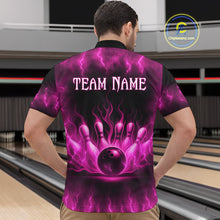 Load image into Gallery viewer, Custom Pink Flame Bowling Shirts for Women Men Team Bowling Polo and Quarter Zip MBL132
