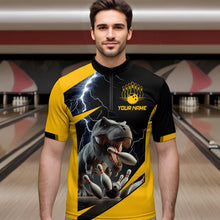 Load image into Gallery viewer, Yellow &amp; Black Thunder Bowling Shirts Custom Bowling Quarter-Zip Jersey for Men Women QZT669