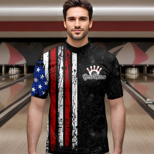 American Flag Bowling Custom Men Bowling Shirt Polo & Quarter-Zip Bowling Team Jerseys HNT52