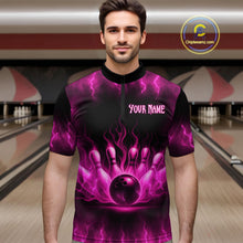 Load image into Gallery viewer, Custom Pink Flame Bowling Shirts for Women Men Team Bowling Polo and Quarter Zip MBL132