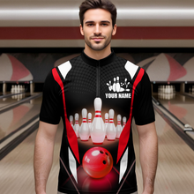 Load image into Gallery viewer, Red Bowling Shirt for Men and Women Bowling Jersey with Team Bowling Polo &amp; 1/4 Zip MBL42