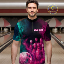Load image into Gallery viewer, Green and Pink Smoke Bowling Shirts for Women Men Team Bowling Polo &amp; Quarter Zip MBL129
