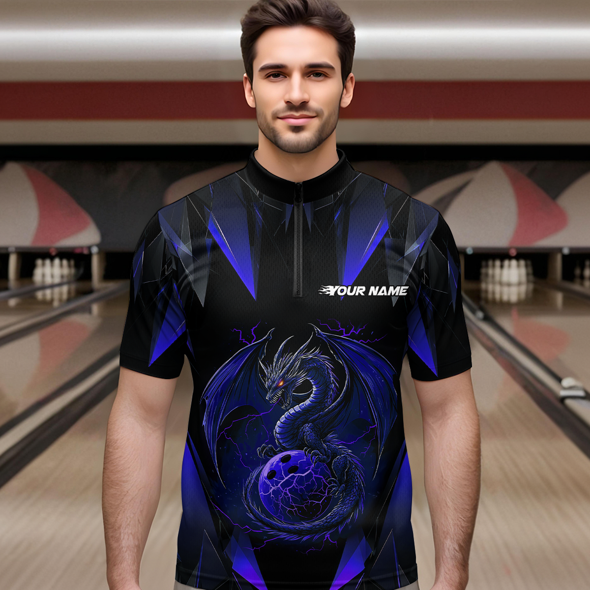 Blue Dragon Personalized Bowling Shirts For Men, Bowling Team Shirt Polo & Quarter-Zip HNT40