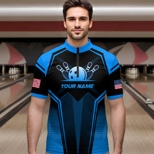 Load image into Gallery viewer, Custom Blue Bowling Jersey for Men Bowling Team Shirts Bowling Uniform Polo &amp; 1/4 Zip HNT158