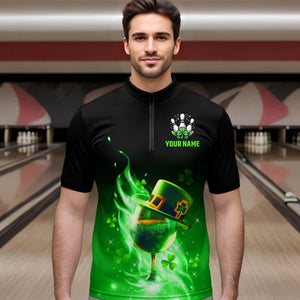 Custom Bowling Shirt Unisex Green Shamrock Lucky Clover Quarter-Zip Bowling Jersey QZT624