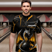 Load image into Gallery viewer, Black &amp; Gold Dragon Bowling Shirt Custom Quarter-Zip Bowling Jersey for Men Women QZT682