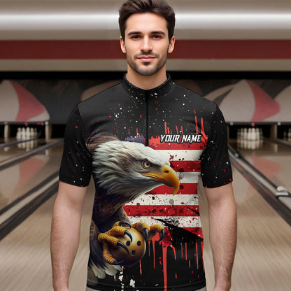 American Flag Bowling Shirt Custom Eagle Bowling Jersey for Men And Women 1/4 Zip Bowling League QZT630