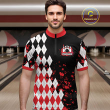 Load image into Gallery viewer, Red argyle pattern Retro Bowling Shirts For Men Custom My drinking team has a bowling problem NQS9825