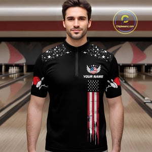 American Flag Bowling Custom Men Bowling Shirt Polo & Quarter-Zip Bowling Team Jerseys HNT54