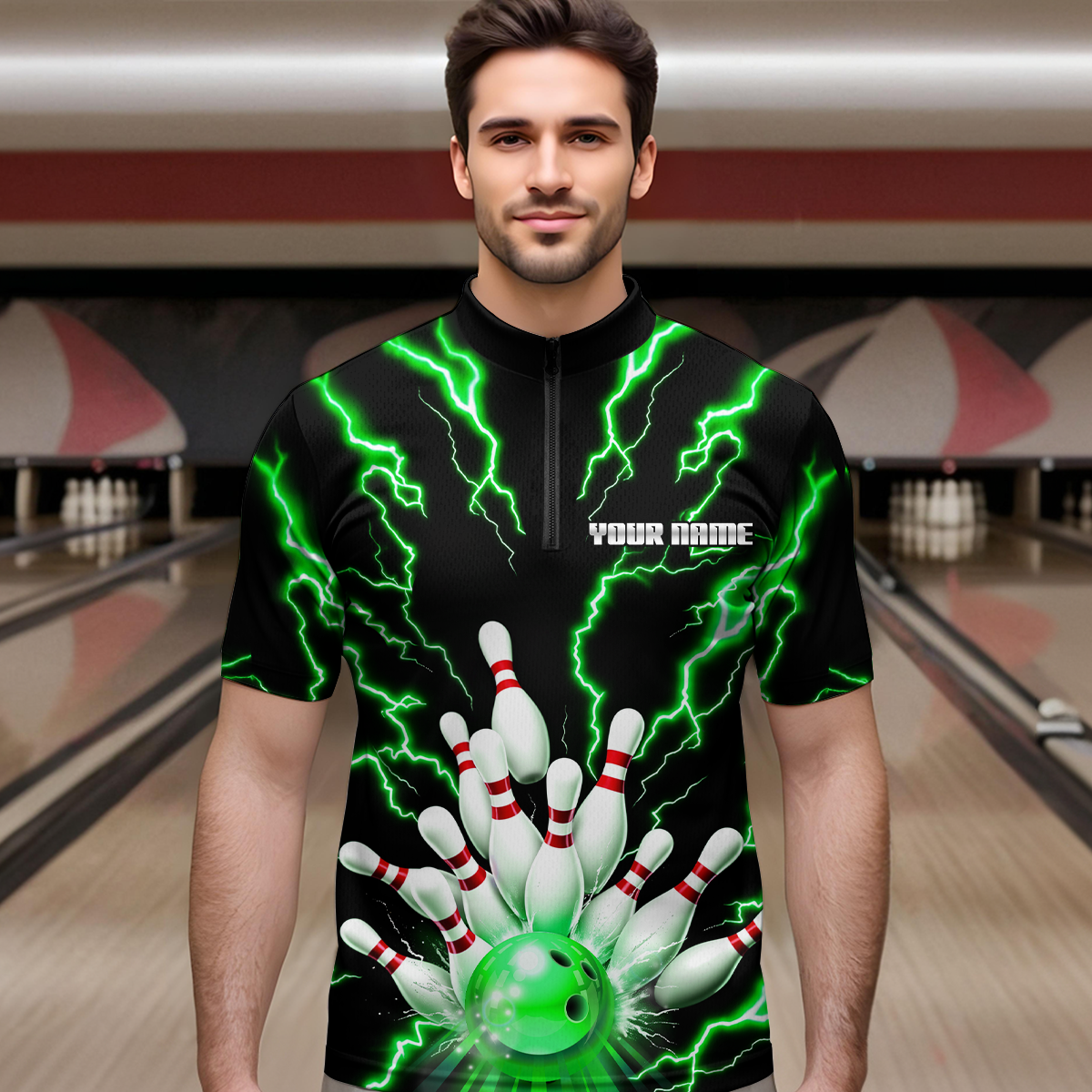 Thunder Lightning Green Bowling Shirt Custom Bowling Jersey for Men Women Team MBL66