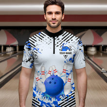 Load image into Gallery viewer, Blue Bowling Shirts Custom Watercolor Bowling Jersey for Men Women with Team Name MBL53