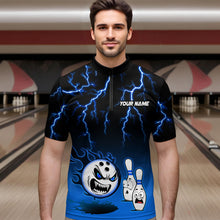 Load image into Gallery viewer, Blue Funny Crazy Bowling Shirt for Men Bowling Jersey Shirts Polo &amp; Quarter- Zip Bowling League HNT17