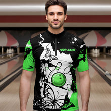 Load image into Gallery viewer, Custom Green Butterflies Bowling Shirt for Men Women Team Bowling Polo&amp;Quater Zip MBL76