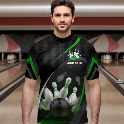Green Bowling Shirts for Men Women Team Custom Bowling Polo & Quarter Zip Shirt MBL71