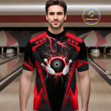 Load image into Gallery viewer, Black Mens bowling Polo, Quarter Zip shirt Custom lightning thunder team league bowling jerseys | Red NQS10373