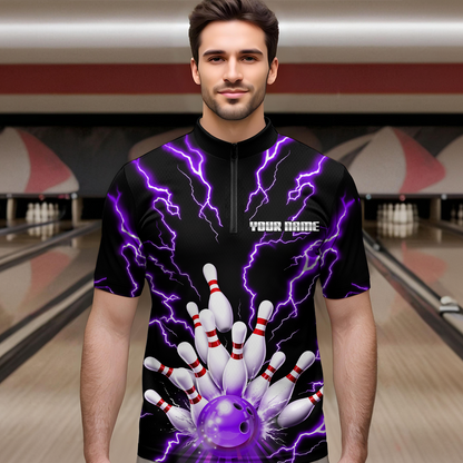 Thunder Lightning Purple Bowling Shirt Custom Bowling Jersey for Men Women Team MBL66