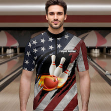 Load image into Gallery viewer, American Flag Bowling Shirt Fire Patriotic Bowling Shirts for Men Women Bowling Jersey MBL19
