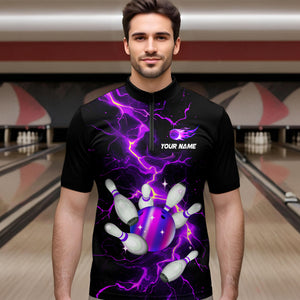 Black and Purple Lightning Bowling Shirts For Men Custom Bowling Team Uniform Bowlers Outfits NQS9597