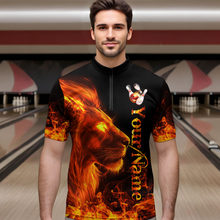 Load image into Gallery viewer, Orange Flaming Lion Bowling Custom Men Bowling Polo &amp; Quarter-Zip Bowling Team Jerseys HNT43