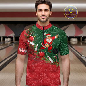 Christmas Santa Mens Bowling Polo, Quarter Zip Shirt Custom Christmas Team Bowling outfit For Men NQS10342