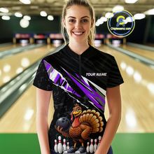 Load image into Gallery viewer, Custom Purple Funny Turkey Bowling Jersey for Women Thanksgiving Bowling Shirts Polo &amp; 1/4 Zip HNT117