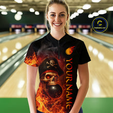 Load image into Gallery viewer, Orange Flame Pirate Skull Bowling Team Shirt for Women Bowling League Jersey Polo Bowling Outfit QZT763